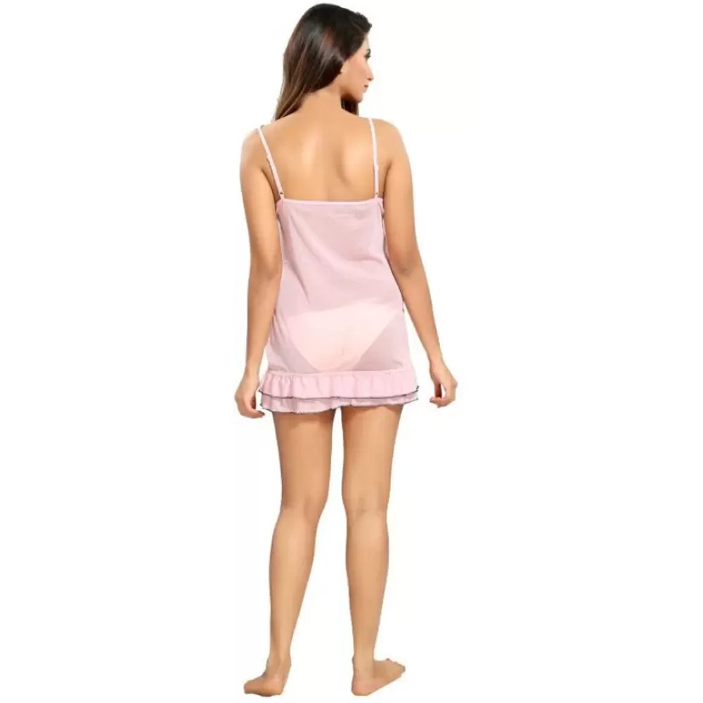 2 Piece Ultra Modern Babydoll Net Fabric Nighty for Honeymoon