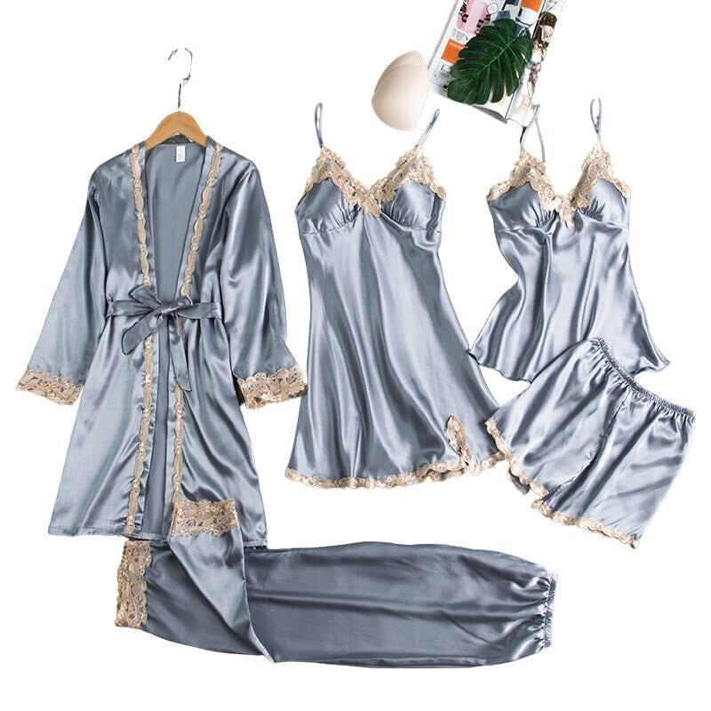 5PCS Silk Pajama Set